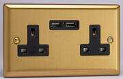 Varilight - 13 Amp 2 Gang Switched Socket c/w USB A + A - Classic Brushed Brass - Black product image 3