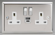 Mirror Chrome - Switched Socket c/w 2 x USB Sockets - Black/Chrome product image 2