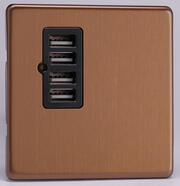 Varilight Bronze - 2 Gang 13A Socket + 2 x USB outlets - Screwless product image 3