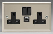 Varilight - Satin - Black - 13 Amp Switched Sockets + 2 x USB product image