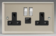 Varilight - Satin - Black/Chrome - 13 Amp Switched Sockets + 2 x USB product image