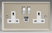 Varilight - Satin - White/Chrome - 13 Amp Switched Sockets + 2 x USB product image