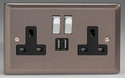 Varilight - Pewter - 2 Gang 13A Switched Socket + 2 x USB outlets product image