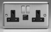 Matt Chrome - 13 Amp 2 Gang Switched Socket + 2 x USB product image