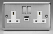 Matt Chrome - 13 Amp 2 Gang Switched Socket + 2 x USB product image