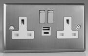 Varilight - Brushed Stainless Steel - Steel/Black - 13 Amp 2 Gang Switched Sockets + 2 x USB product image 3