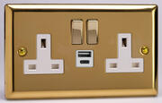 Victorian Brass -  Switched Socket + 2 x USB - White/Brass Inserts product image