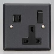 2 Gang 13A Switched Socket + 2 x USB outlets - Matt Black product image 3