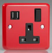 The Rainbow Range - 13 Amp 2 Gang Sockets + 2 x USB - Pillar Box Red product image 3