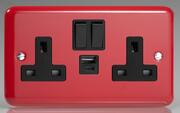 The Rainbow Range - 13 Amp 2 Gang Sockets + 2 x USB - Pillar Box Red product image