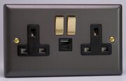 Varilight - Vogue Slate Grey - 13 Amp 2 Gang Switched Socket + 2 x USB product image