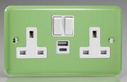 The Rainbow Range 13 Amp 2 Gang Sockets + 2 x USB - Beryl Green product image