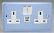 The Rainbow Range Switched Socket + 2 x USB - Duck Egg Blue product image