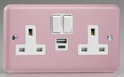 The Rainbow Range Switched Socket + 2 x USB - Rose Pink product image