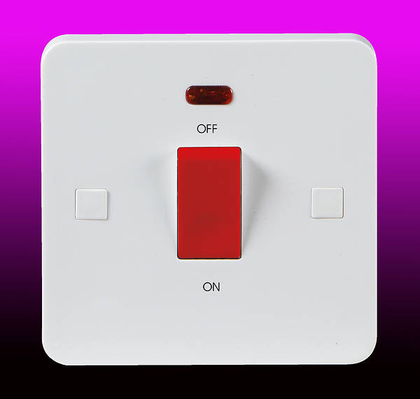 45A DP Switch - Sq with Neon - White | Knightsbridge (PU8331N)