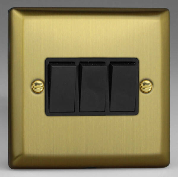 3 Gang 2 Way Light Switch - Vintage Brass | Varilight (XY3B.BB)